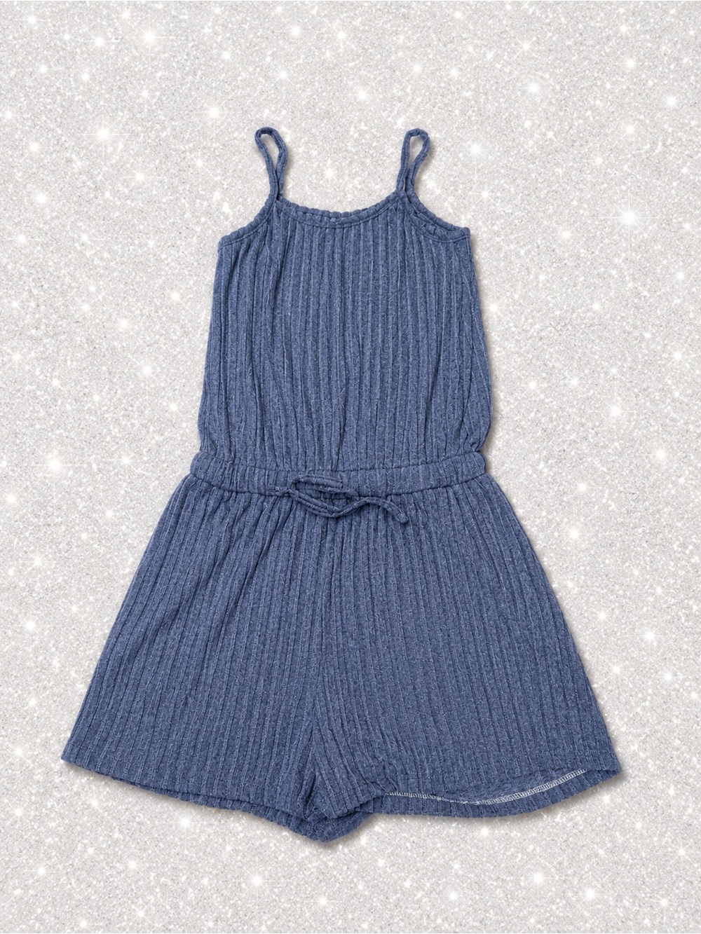 Ekouaer Blue Romper Spaghetti Strap Short Jumpsuit, Drawstring Waist Medium NWOT